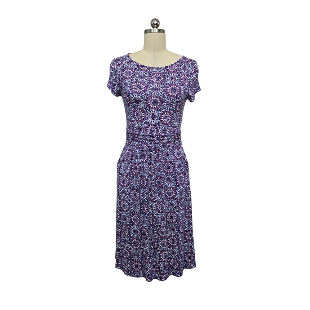 Boden Purple Medallion Geometric Jersey Fit Flare Midi Dress US Size 4R Stretch